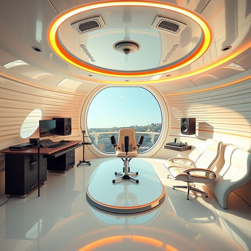 Futuristic Podcast Studio design example 1