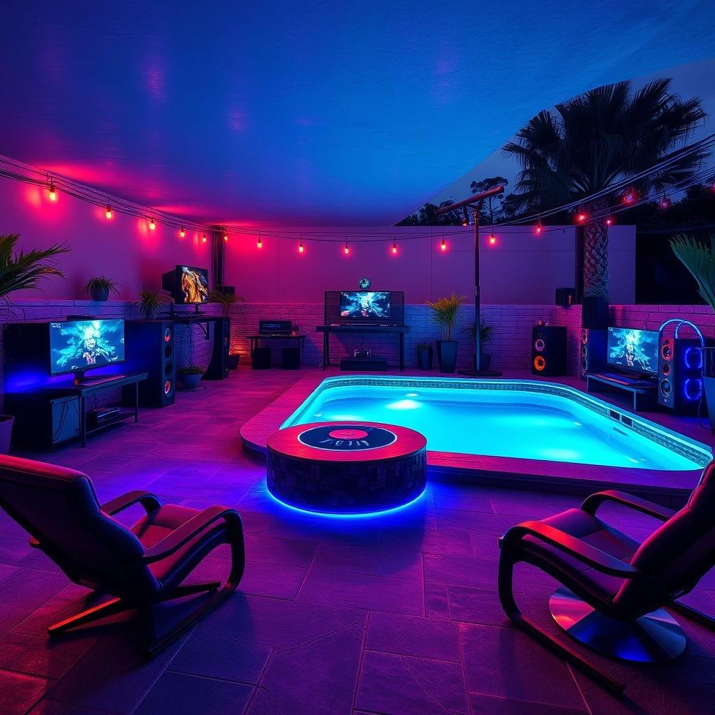 Gaming Room Outdoor Pool Area design example 3