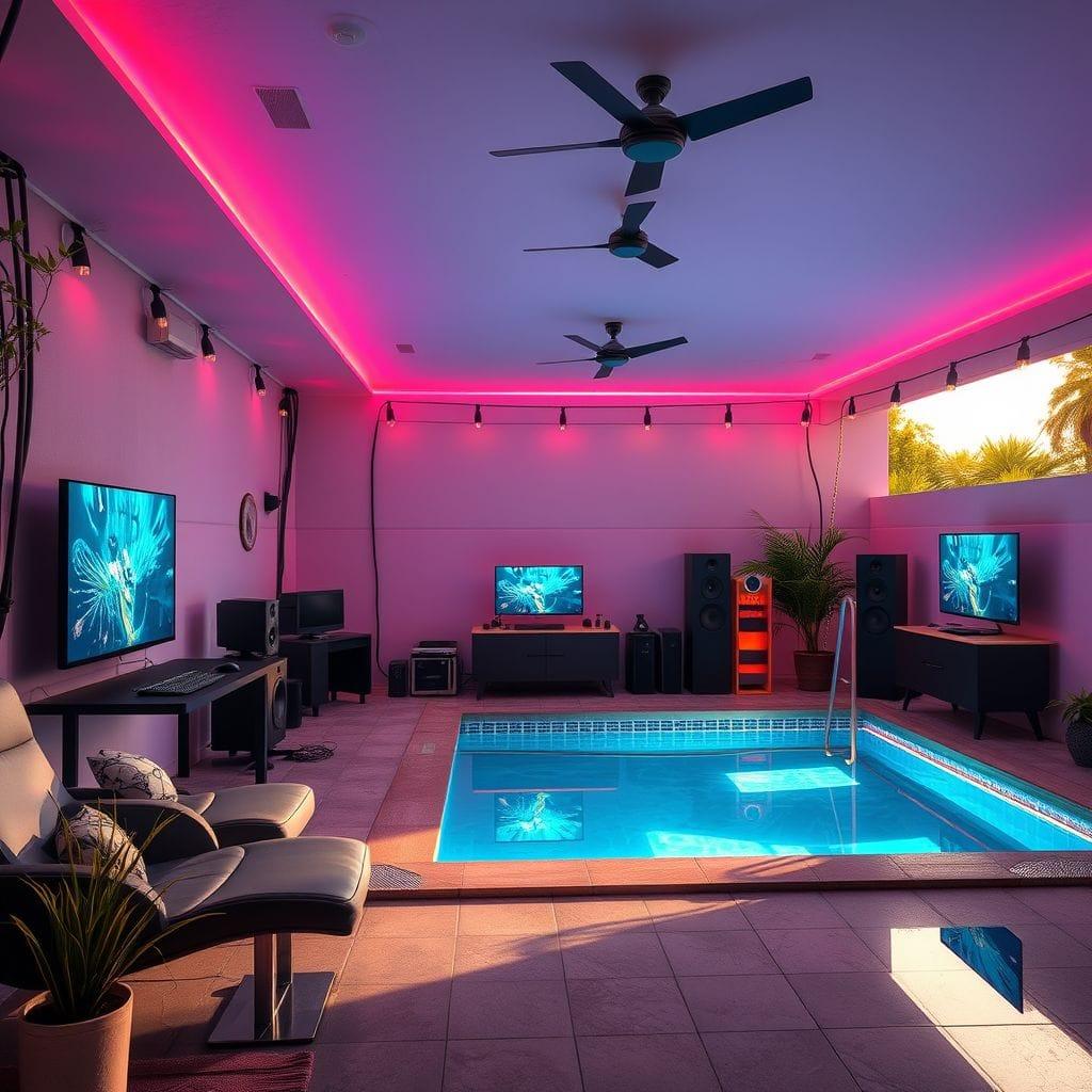 Gaming Room Outdoor Pool Area design example 4