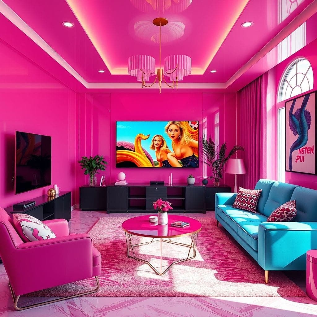 Hot Pink Entertainment Room design example 3