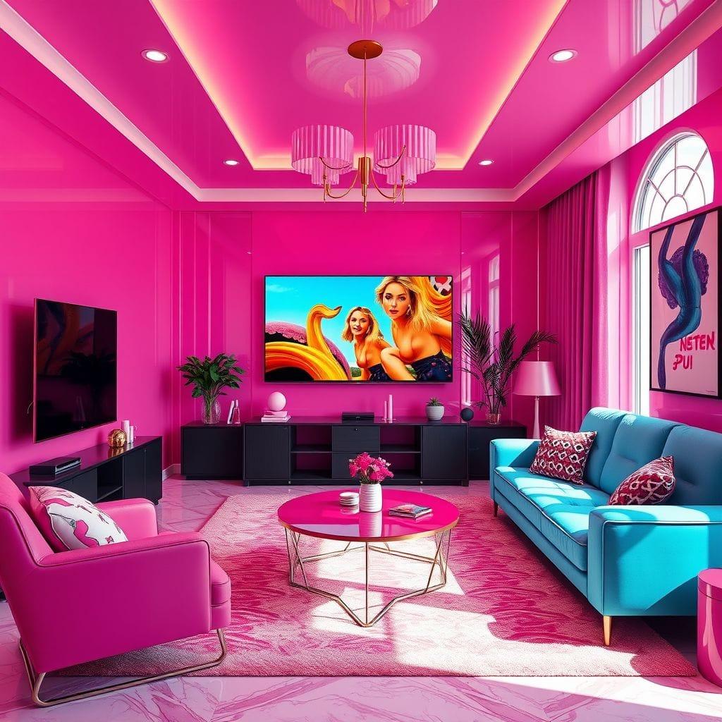 Hot Pink Entertainment Room design example 3