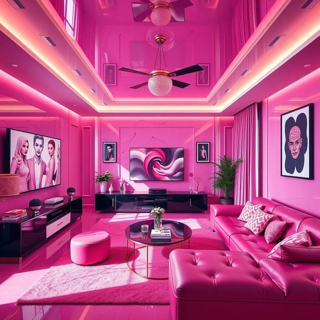 Hot Pink Entertainment Room design example 4