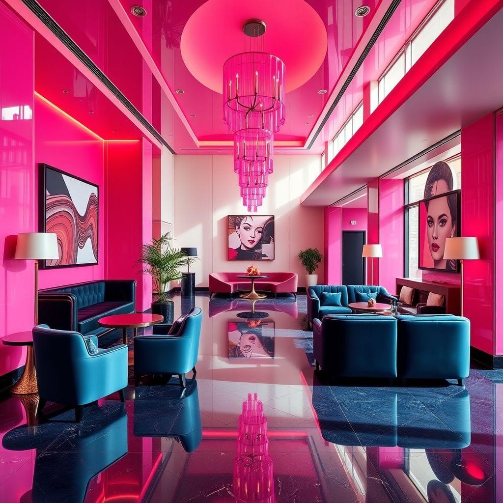 Hot Pink Hotel Lobby design example 1