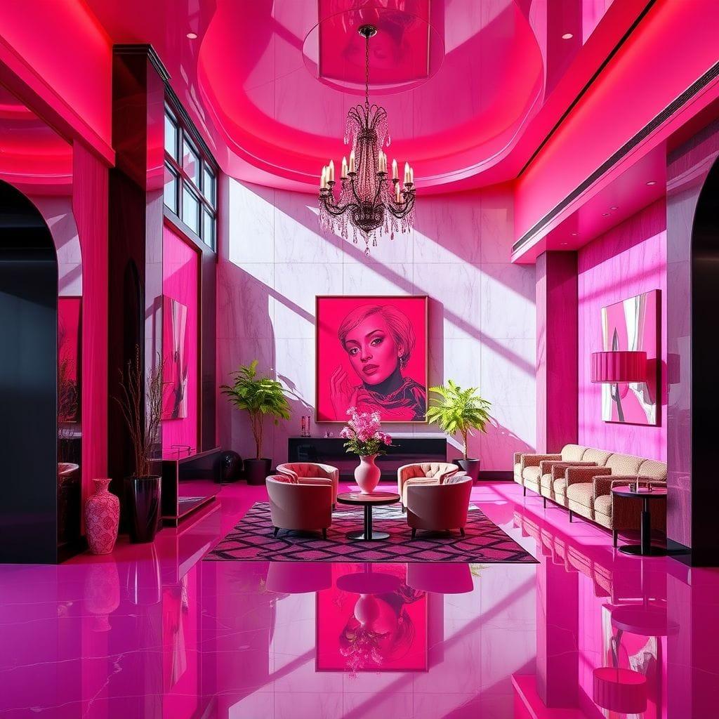 Hot Pink Hotel Lobby design example 3