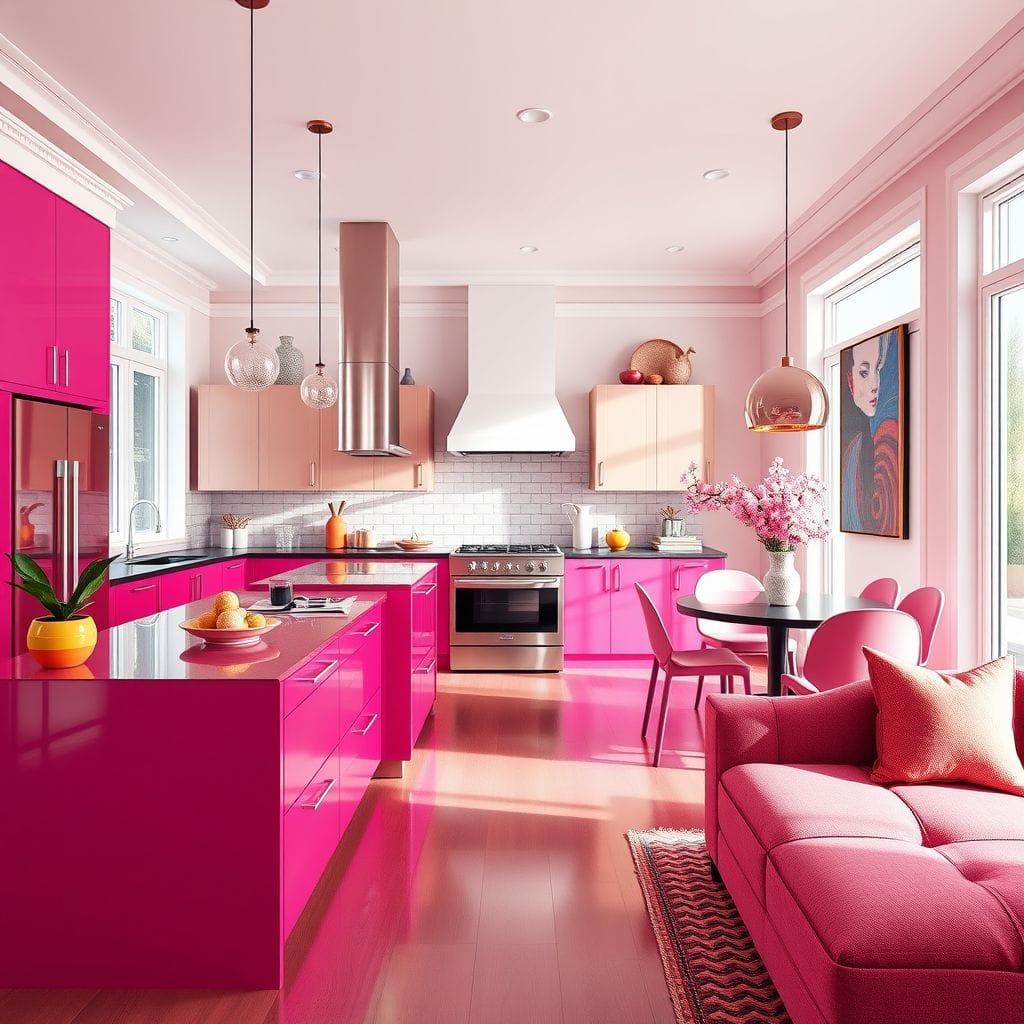 Hot Pink Kitchen Living Combo design example 1