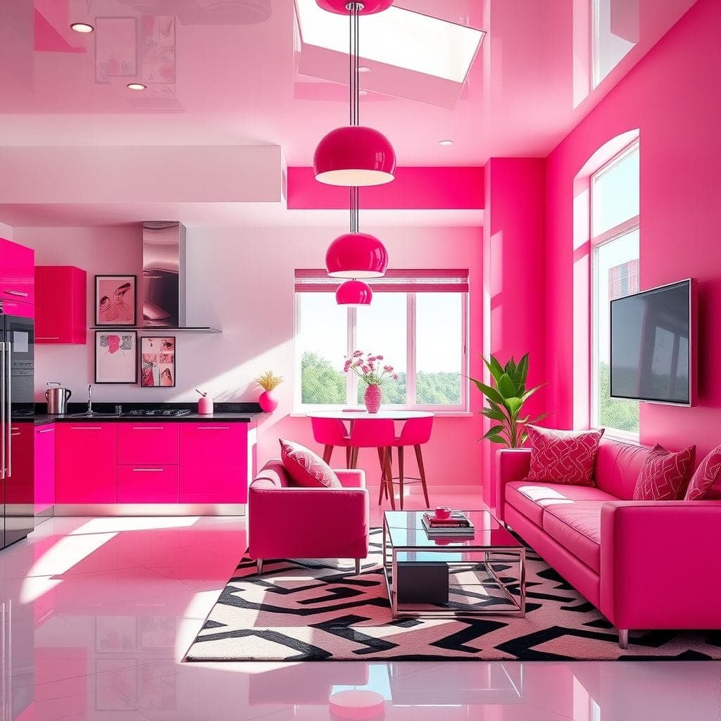 Hot Pink Kitchen Living Combo design example 2