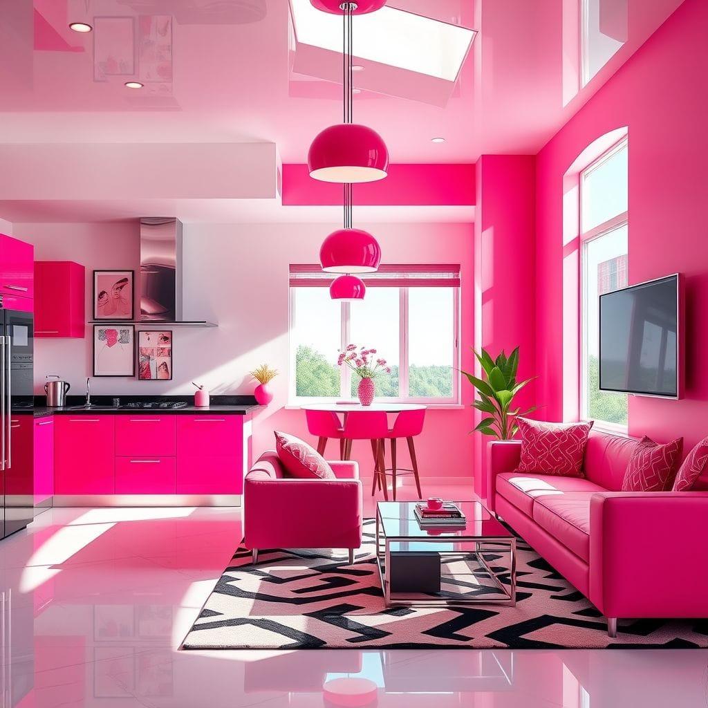 Hot Pink Kitchen Living Combo design example 2