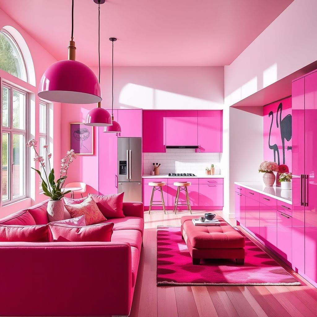 Hot Pink Kitchen Living Combo design example 3