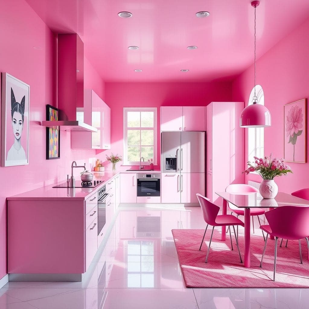 Hot Pink Kitchen Living Combo design example 4
