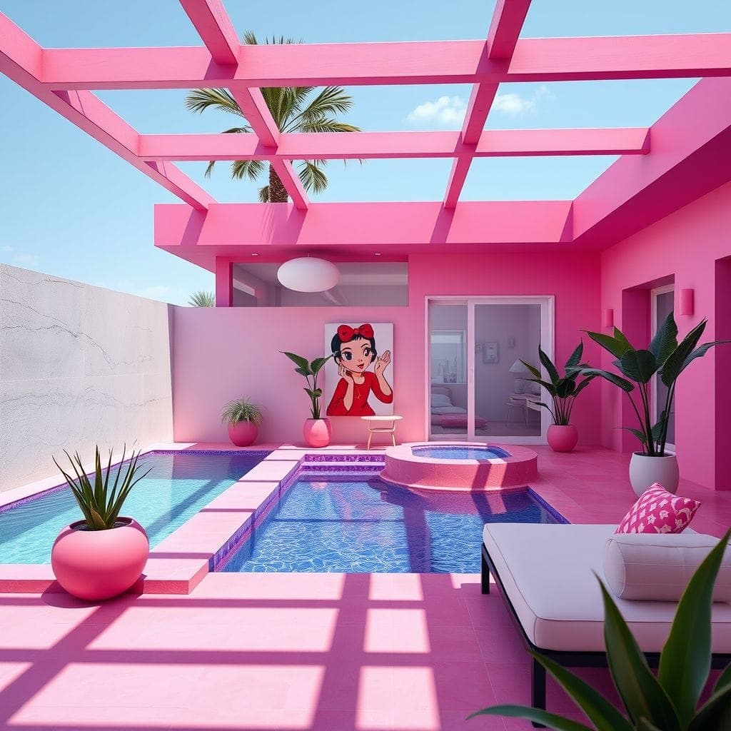 Hot Pink Outdoor Pool Area design example 1