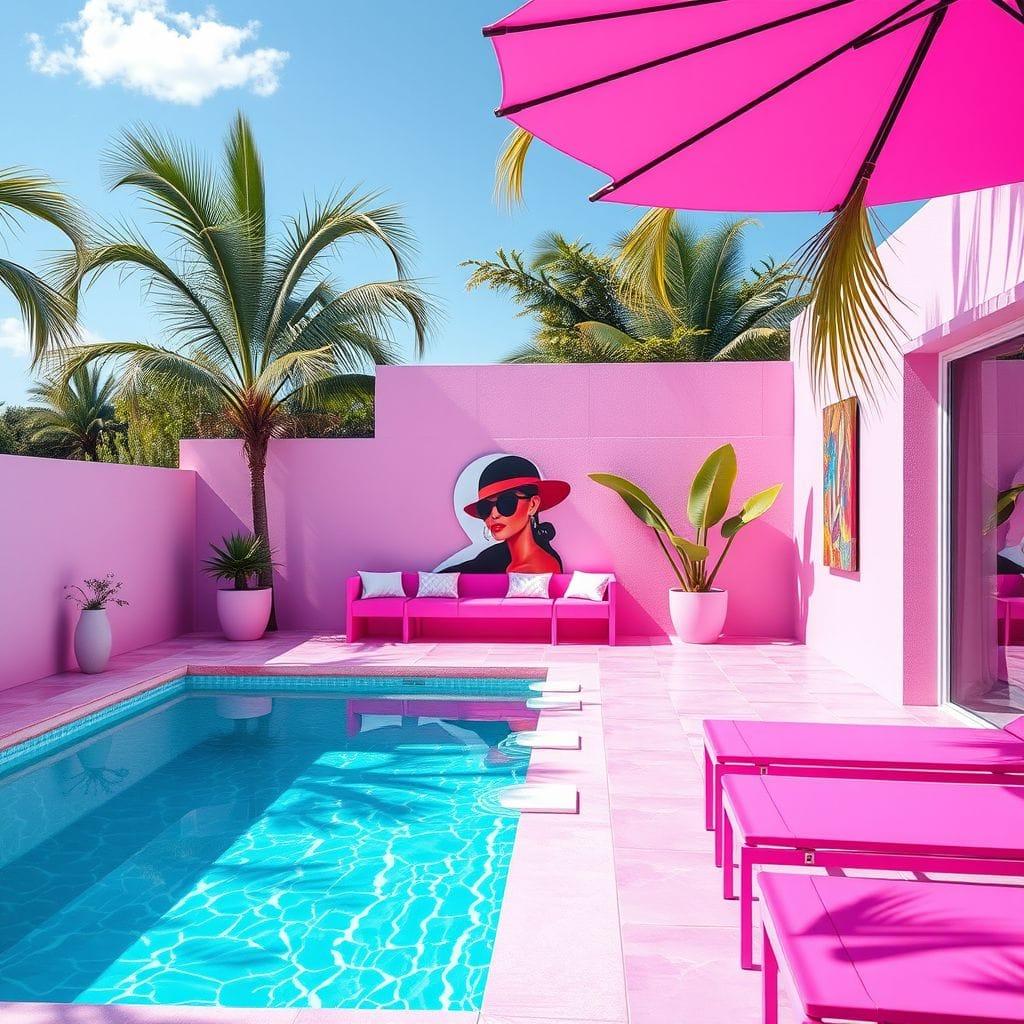 Hot Pink Outdoor Pool Area design example 4