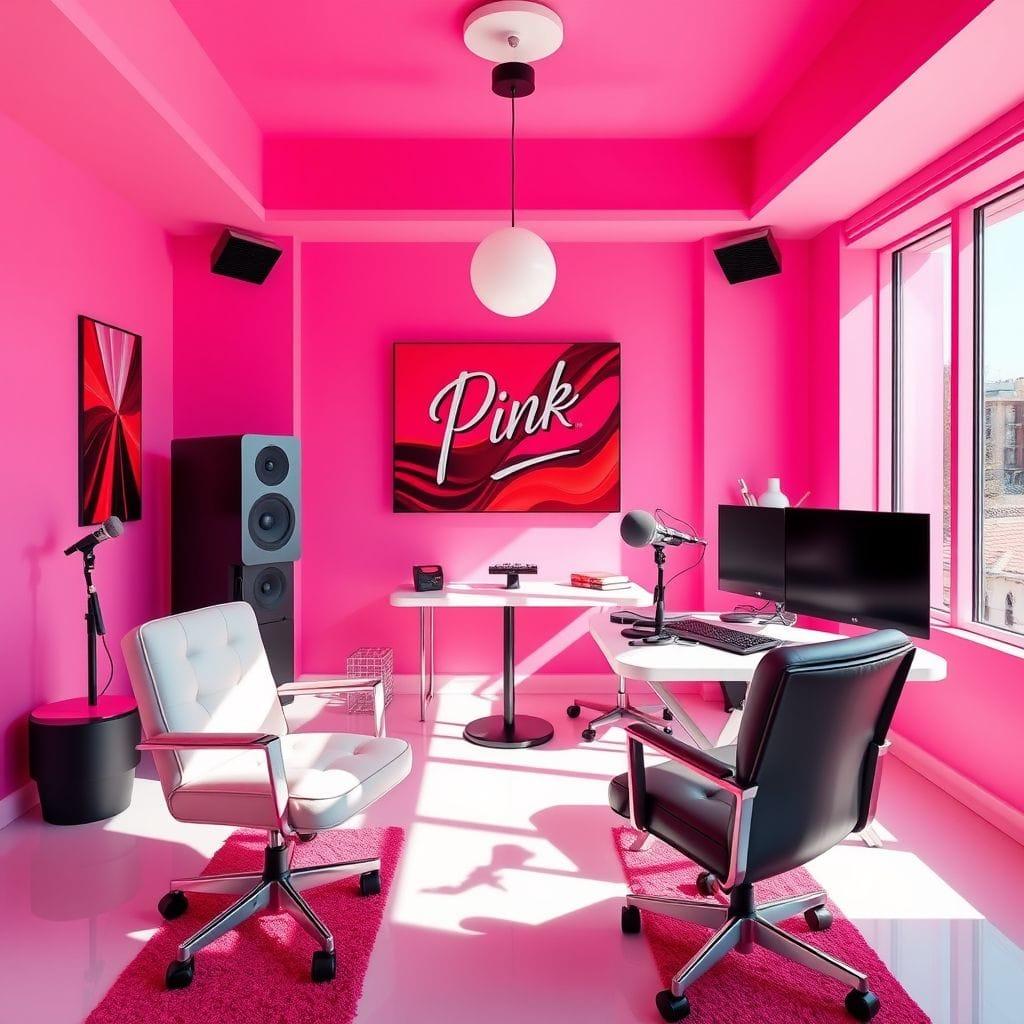 Hot Pink Podcast Studio design example 1