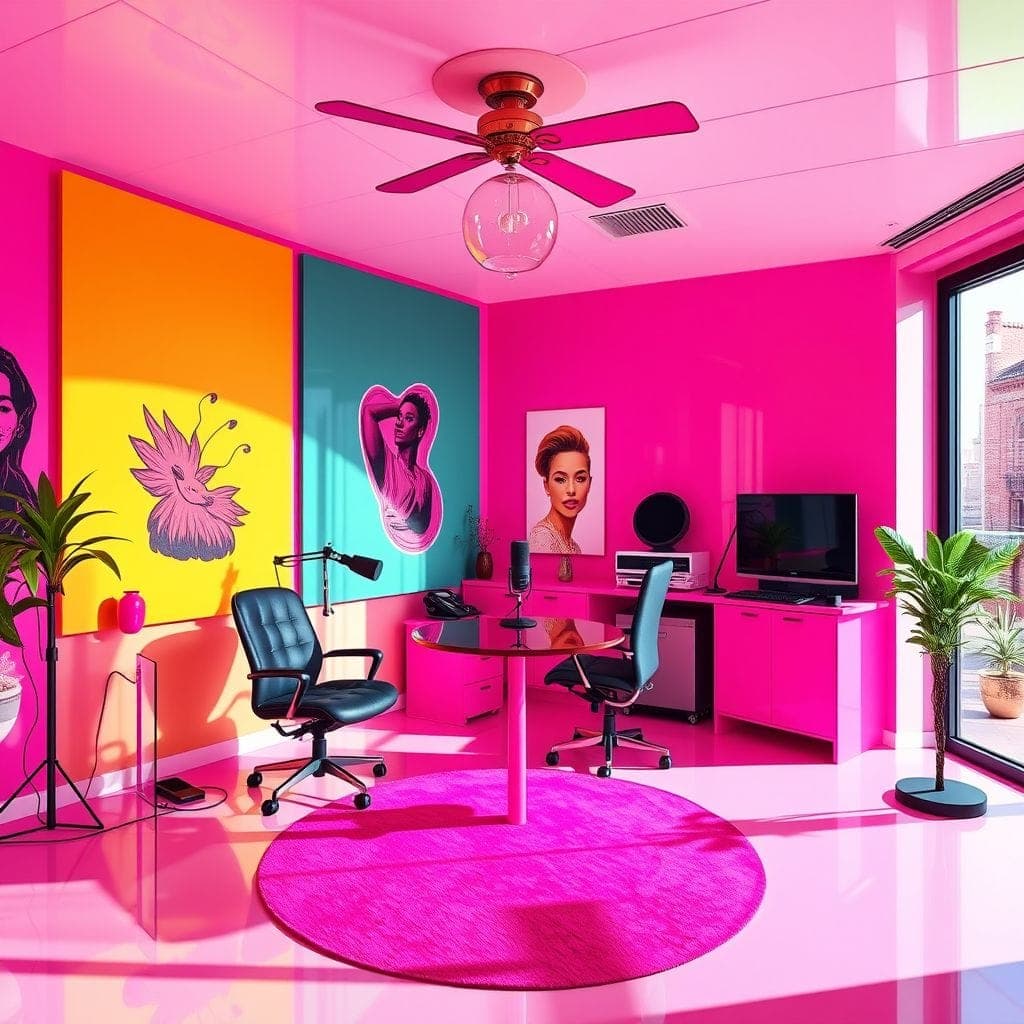 Hot Pink Podcast Studio design example 2