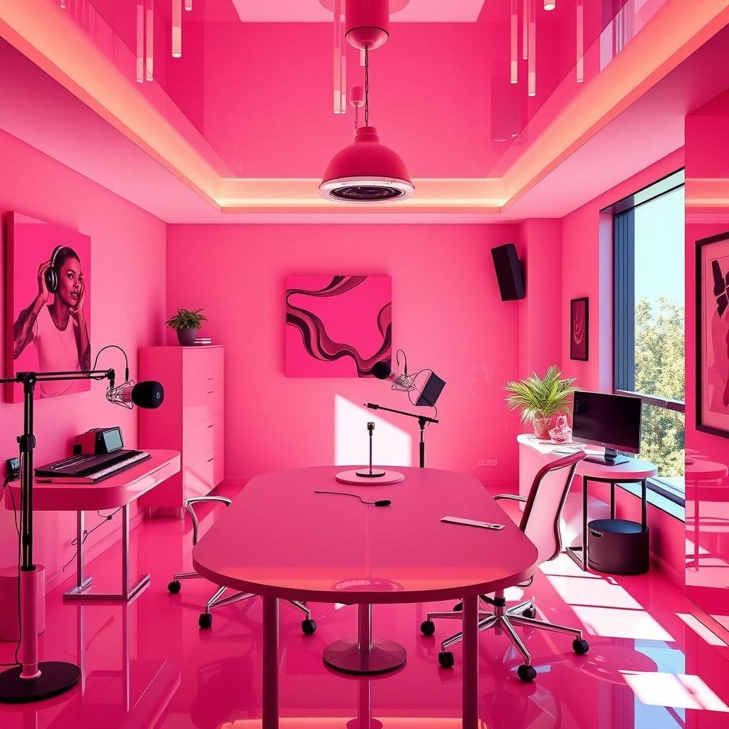 Hot Pink Podcast Studio design example 3