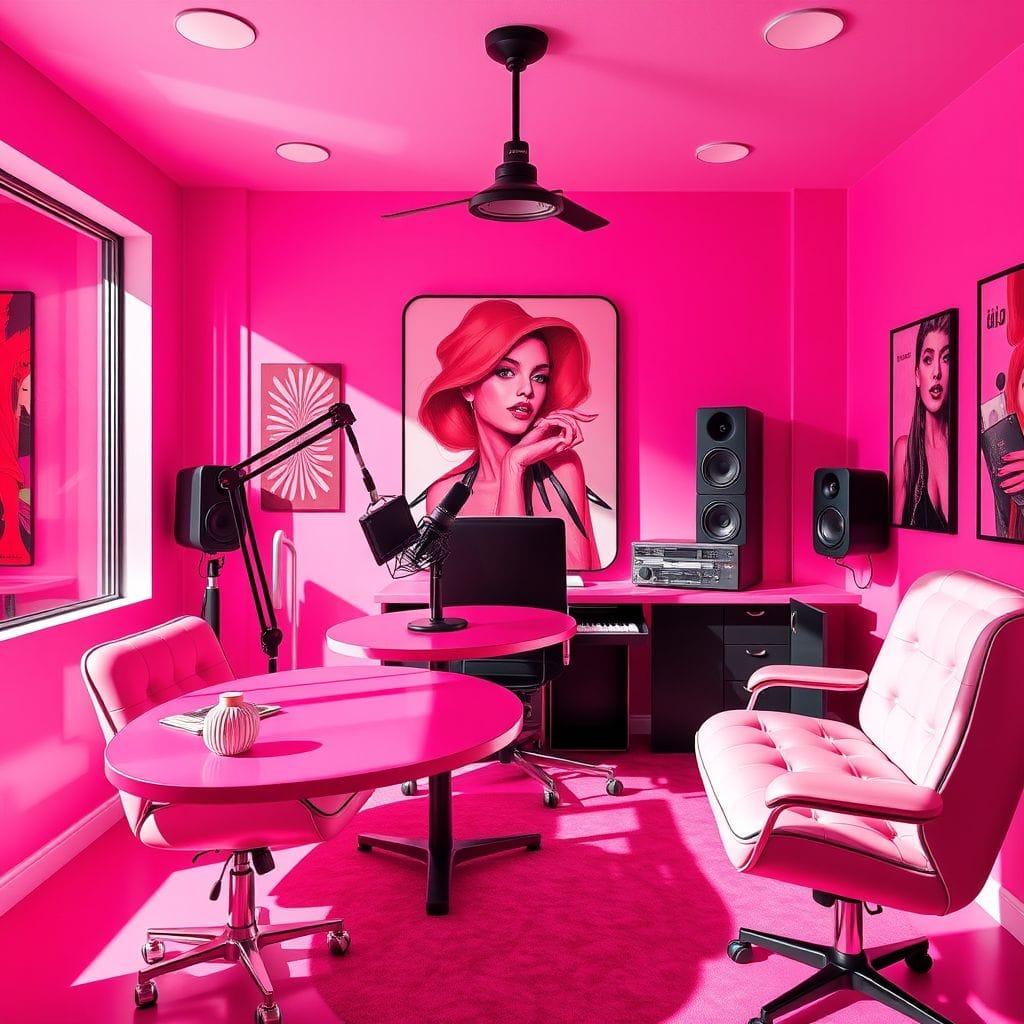 Hot Pink Podcast Studio design example 4