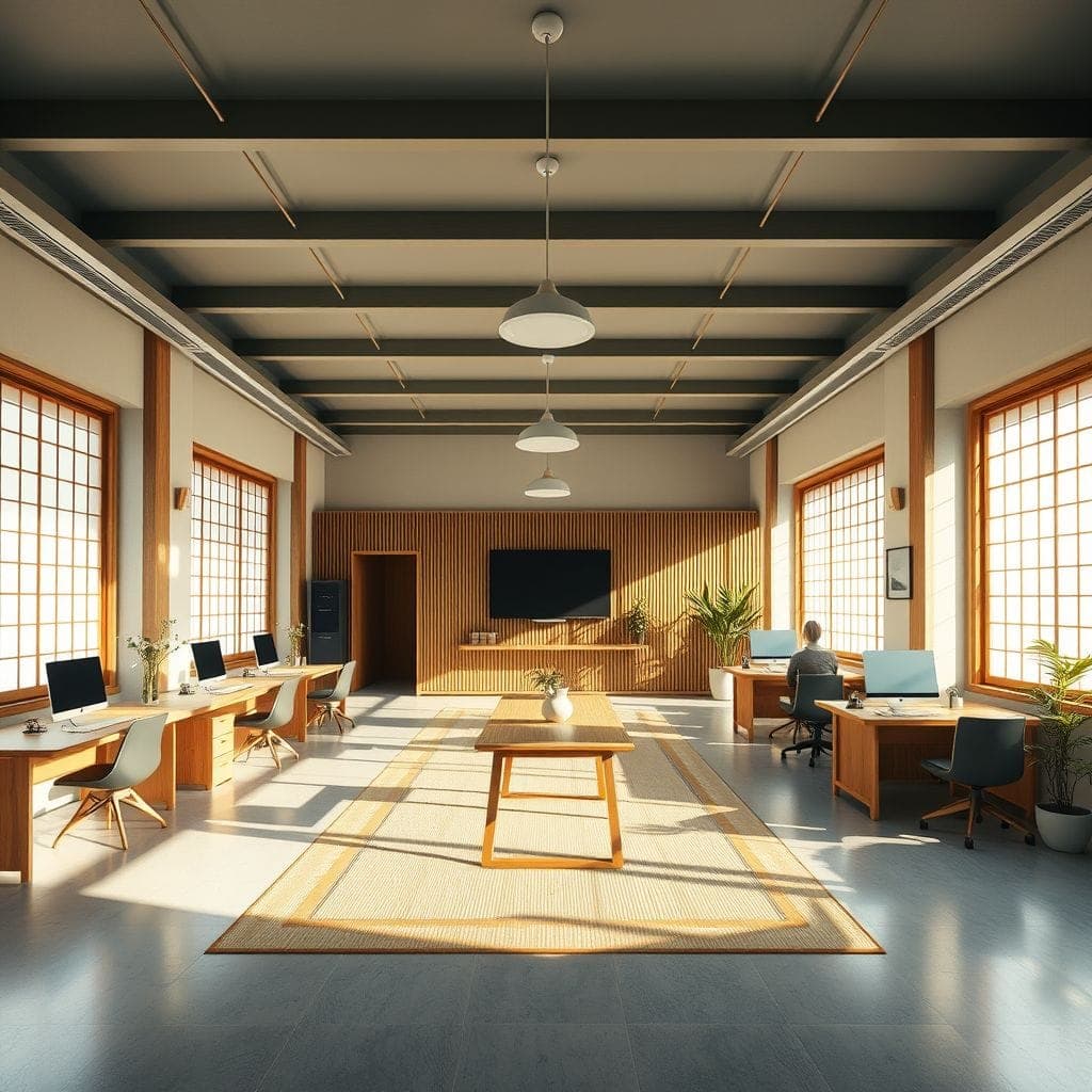 Japandi Coworking Space design example 1