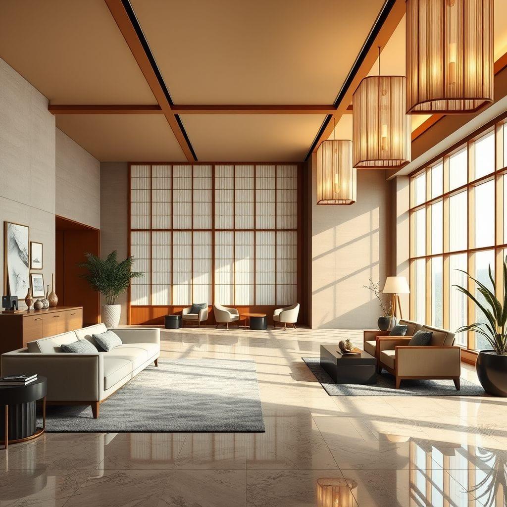 Japandi Hotel Lobby design example 1