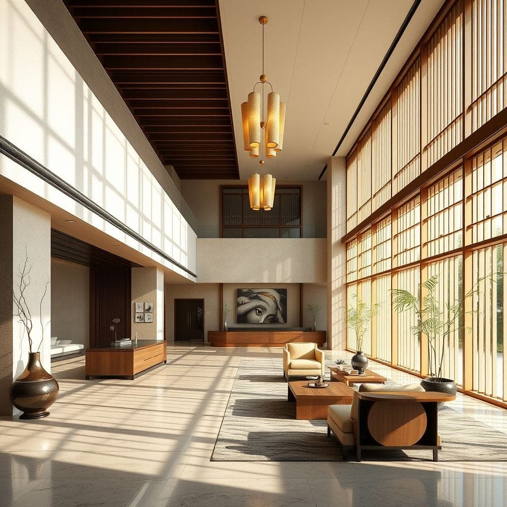 Japandi Hotel Lobby design example 2