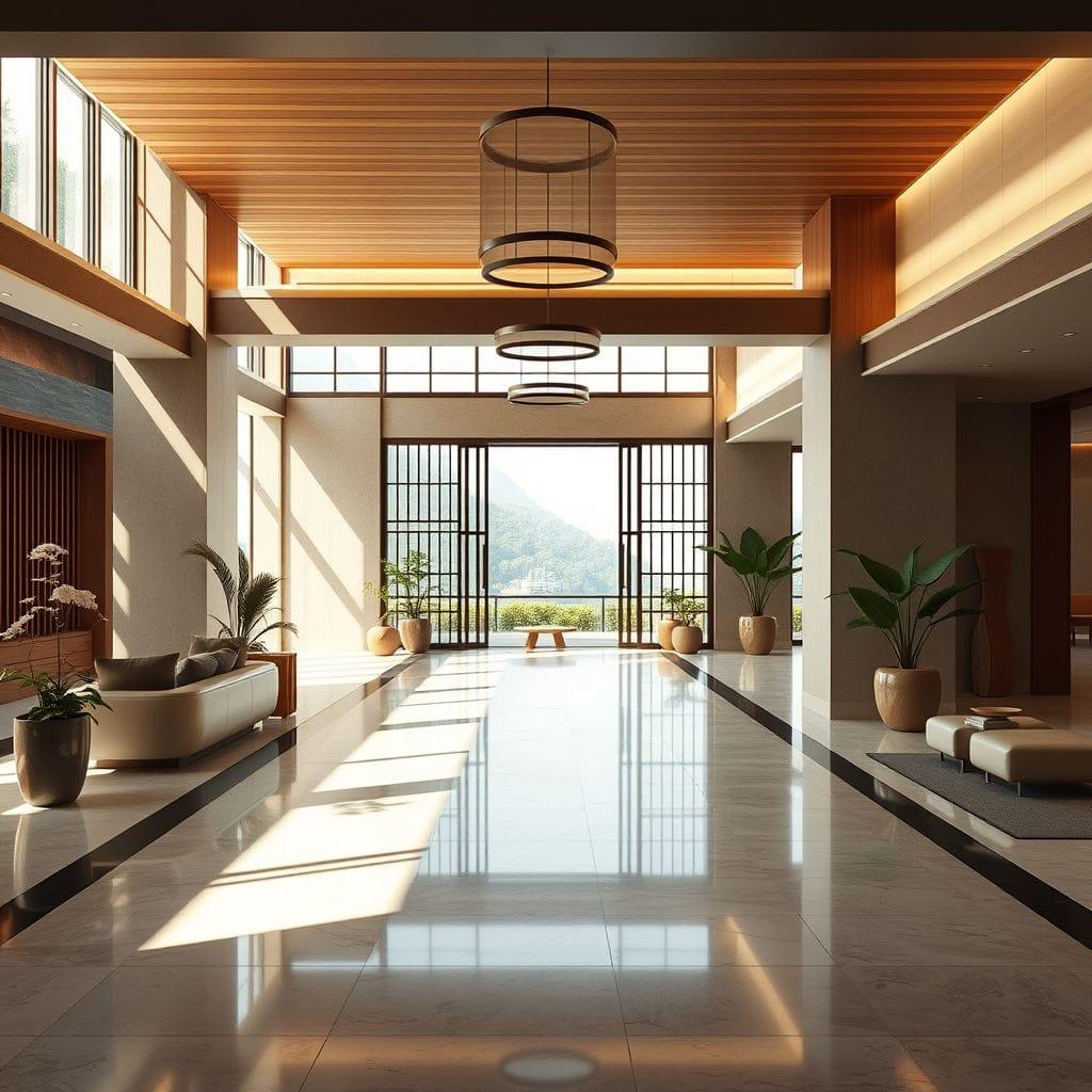Japandi Hotel Lobby design example 3