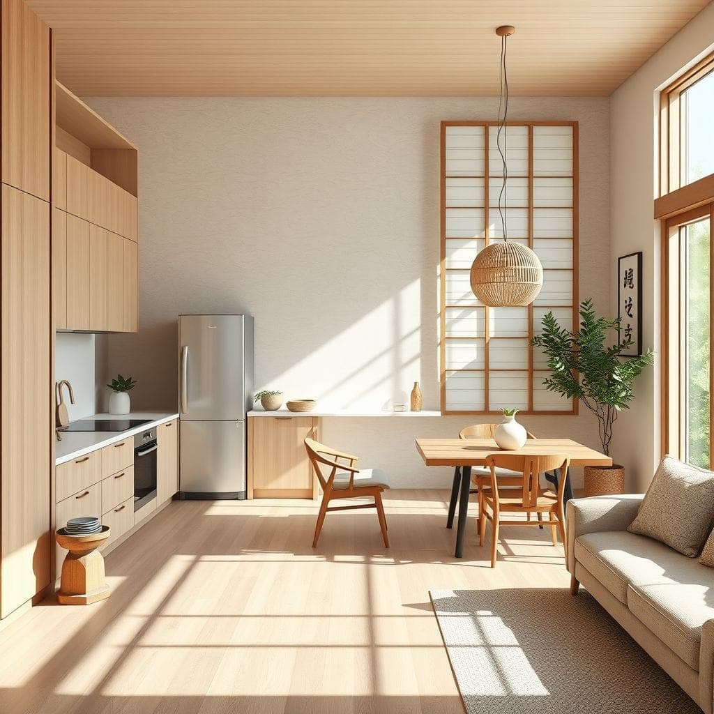 Japandi Kitchen Living Combo design example 3
