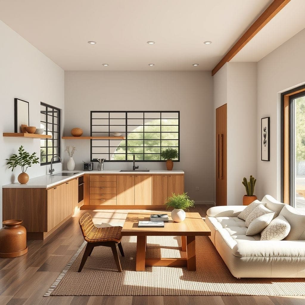 Japandi Kitchen Living Combo design example 4