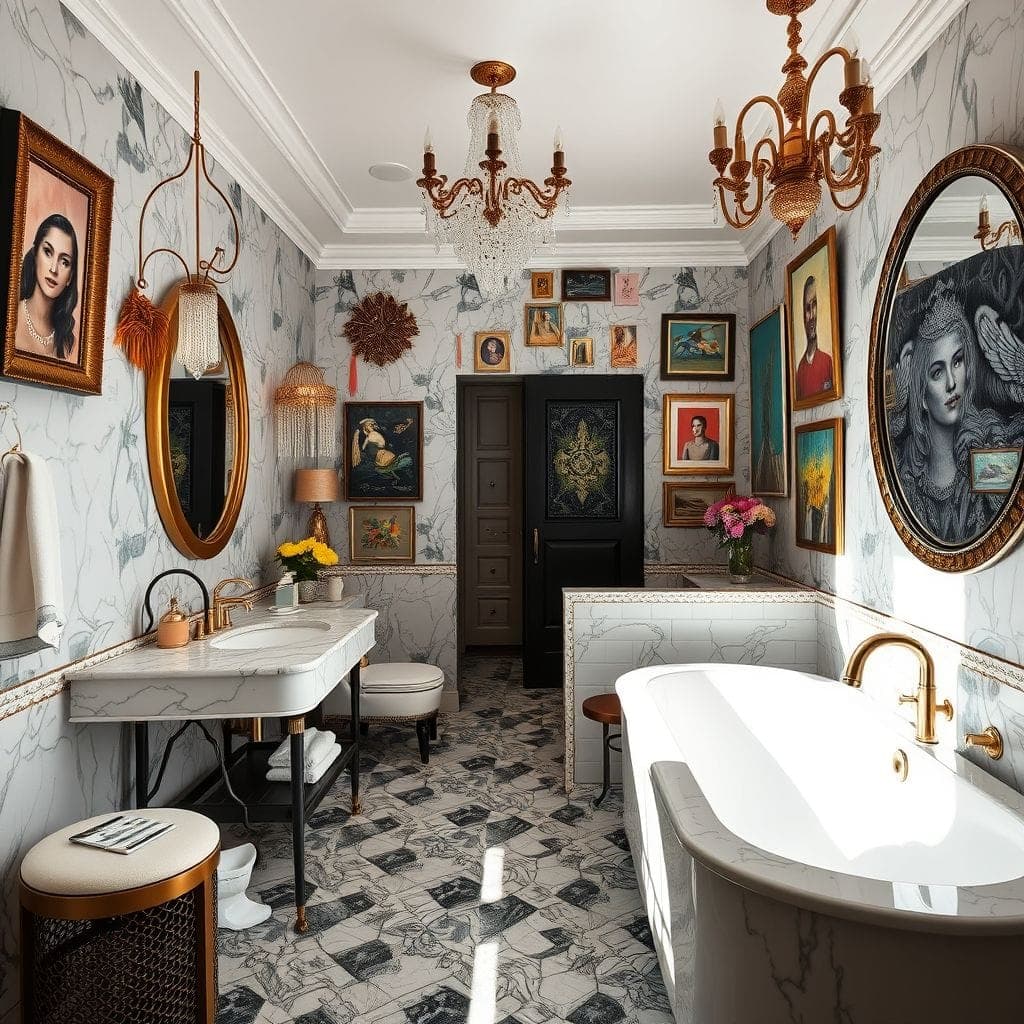 Maximalist Hotel Bathroom design example 1