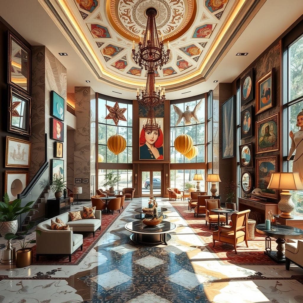 Maximalist Hotel Lobby design example 3