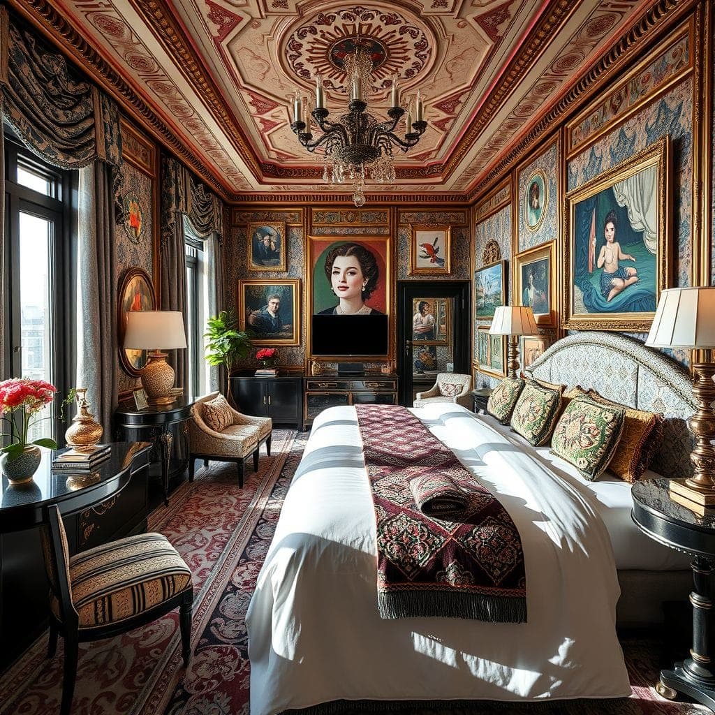 Maximalist Hotel Room design example 1