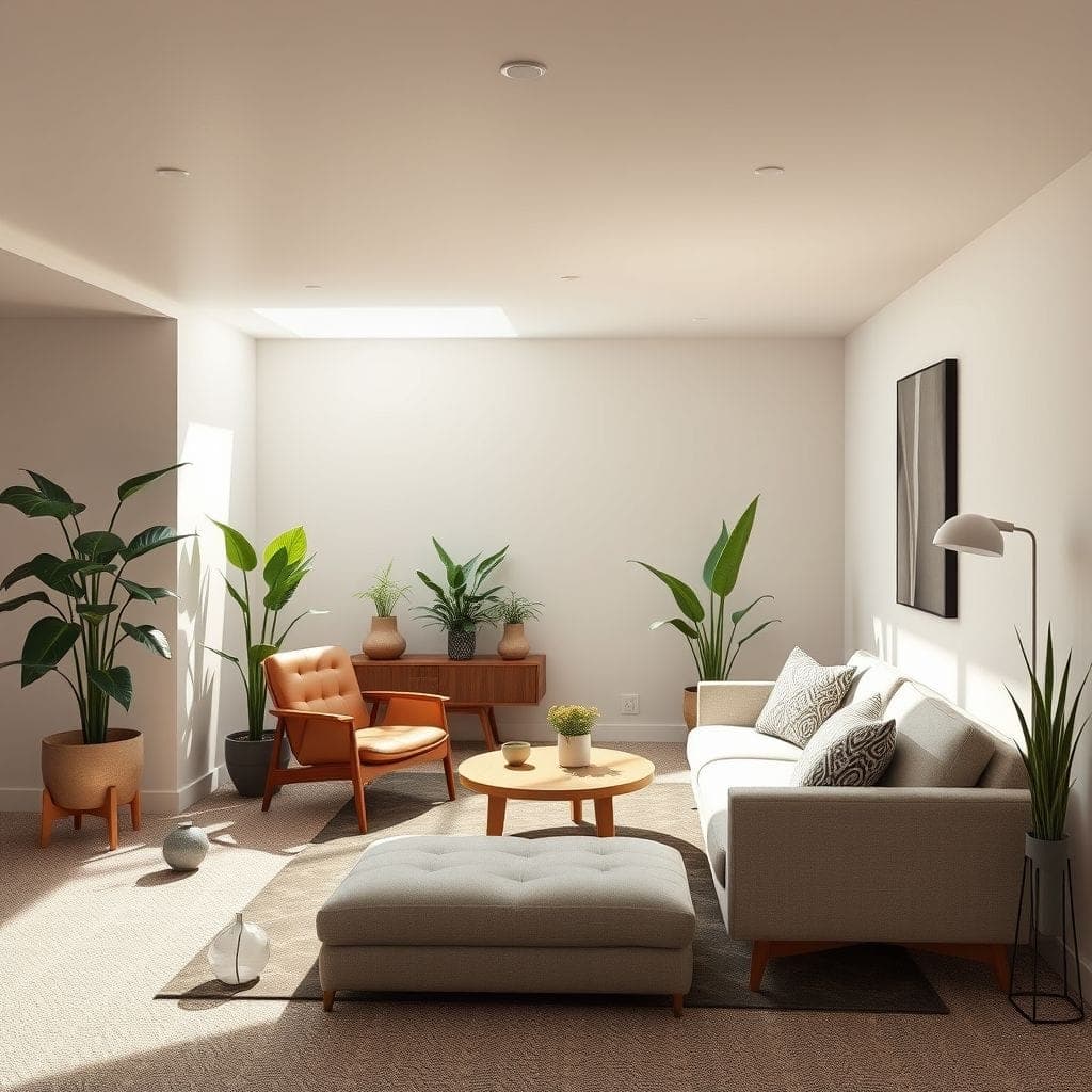 Midcentury Modern Basement design example 1