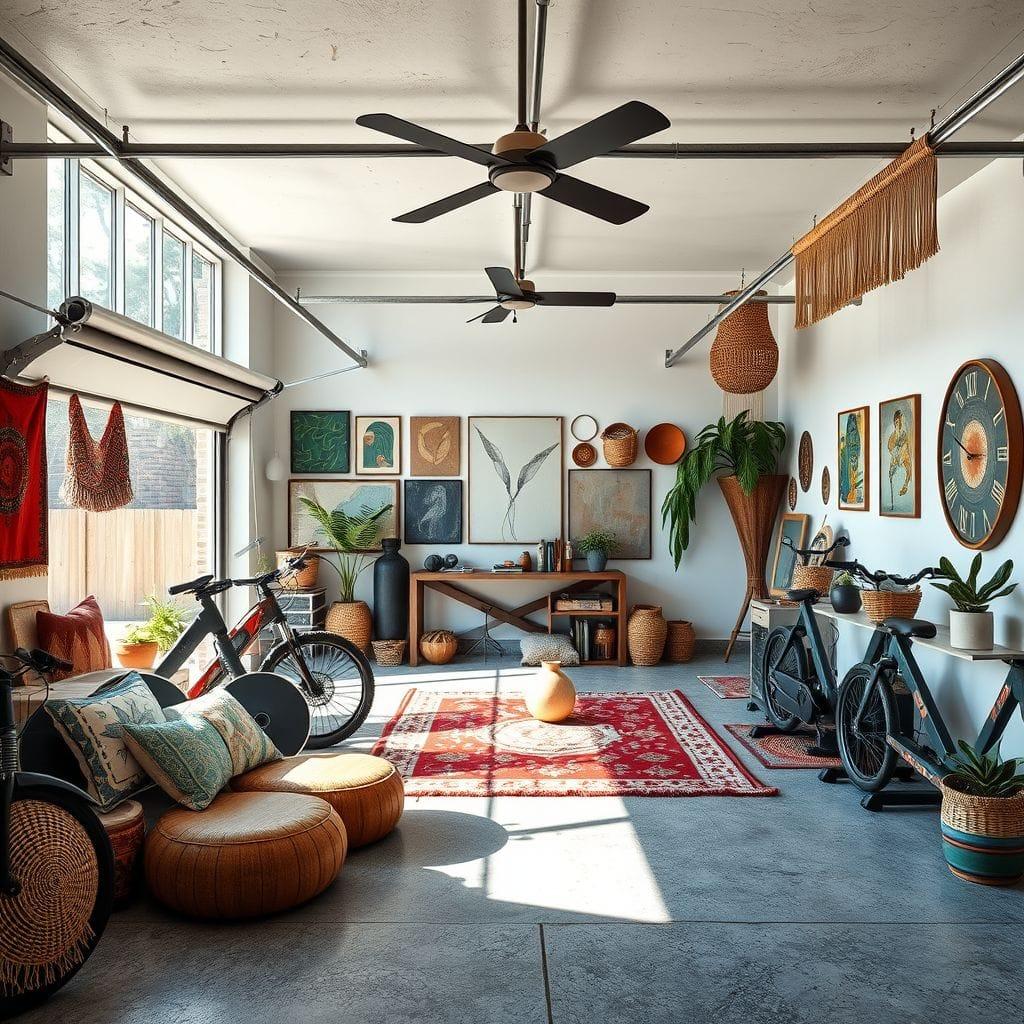 Modern Boho Garage Gym design example 1