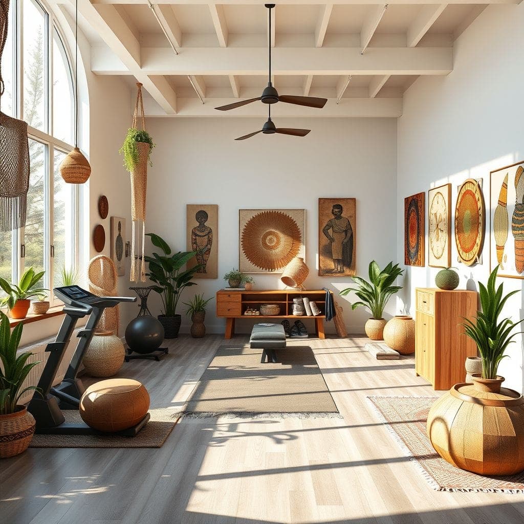 Modern Boho Home Gym design example 1