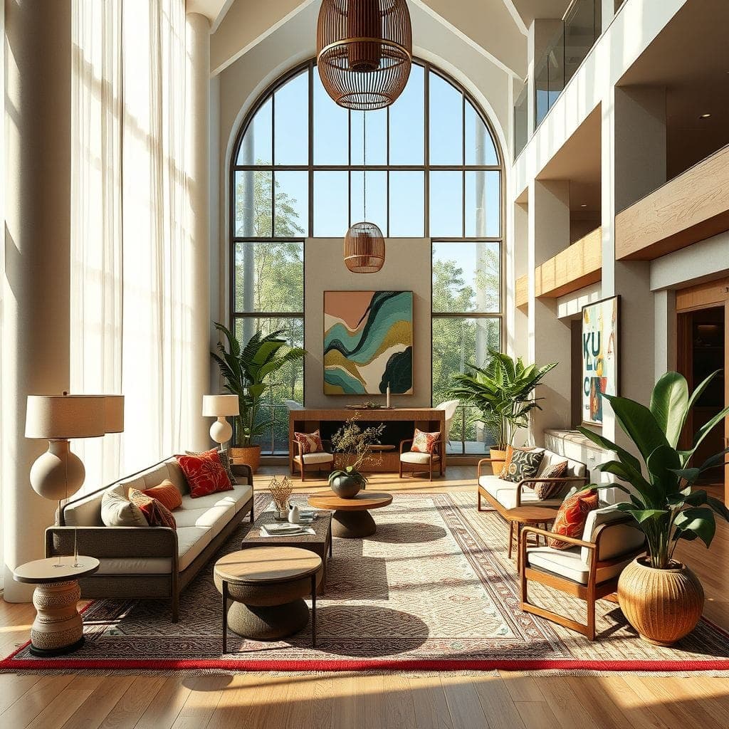 Modern Boho Hotel Lobby design example 1