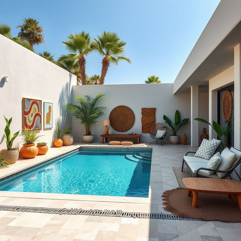 Modern Boho Outdoor Pool Area design example 1