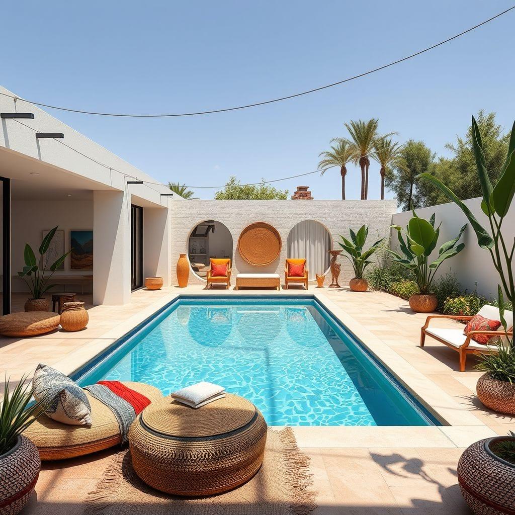 Modern Boho Outdoor Pool Area design example 2