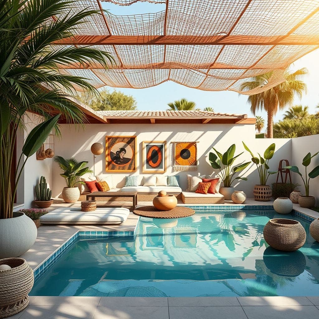 Modern Boho Outdoor Pool Area design example 4
