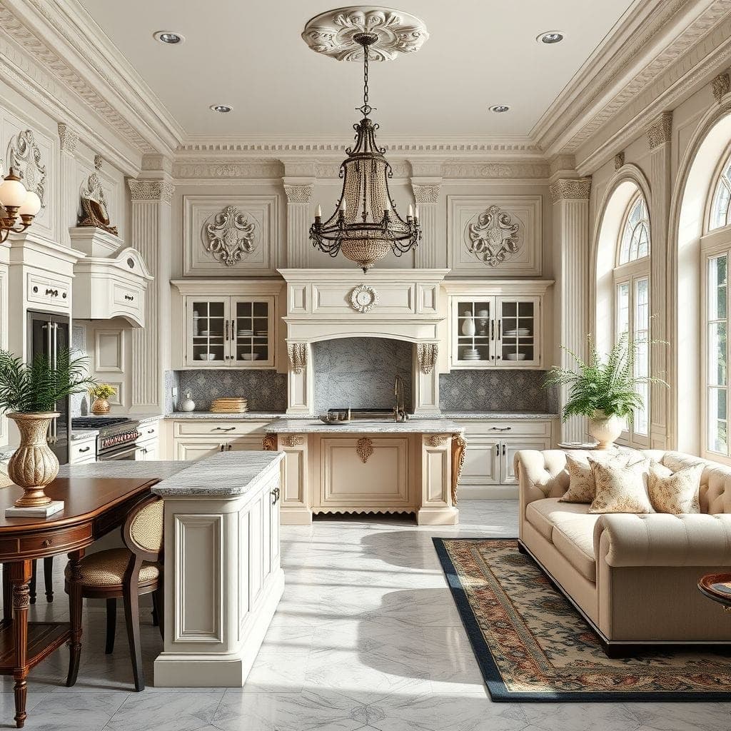 Neoclassic Kitchen Living Combo design example 4