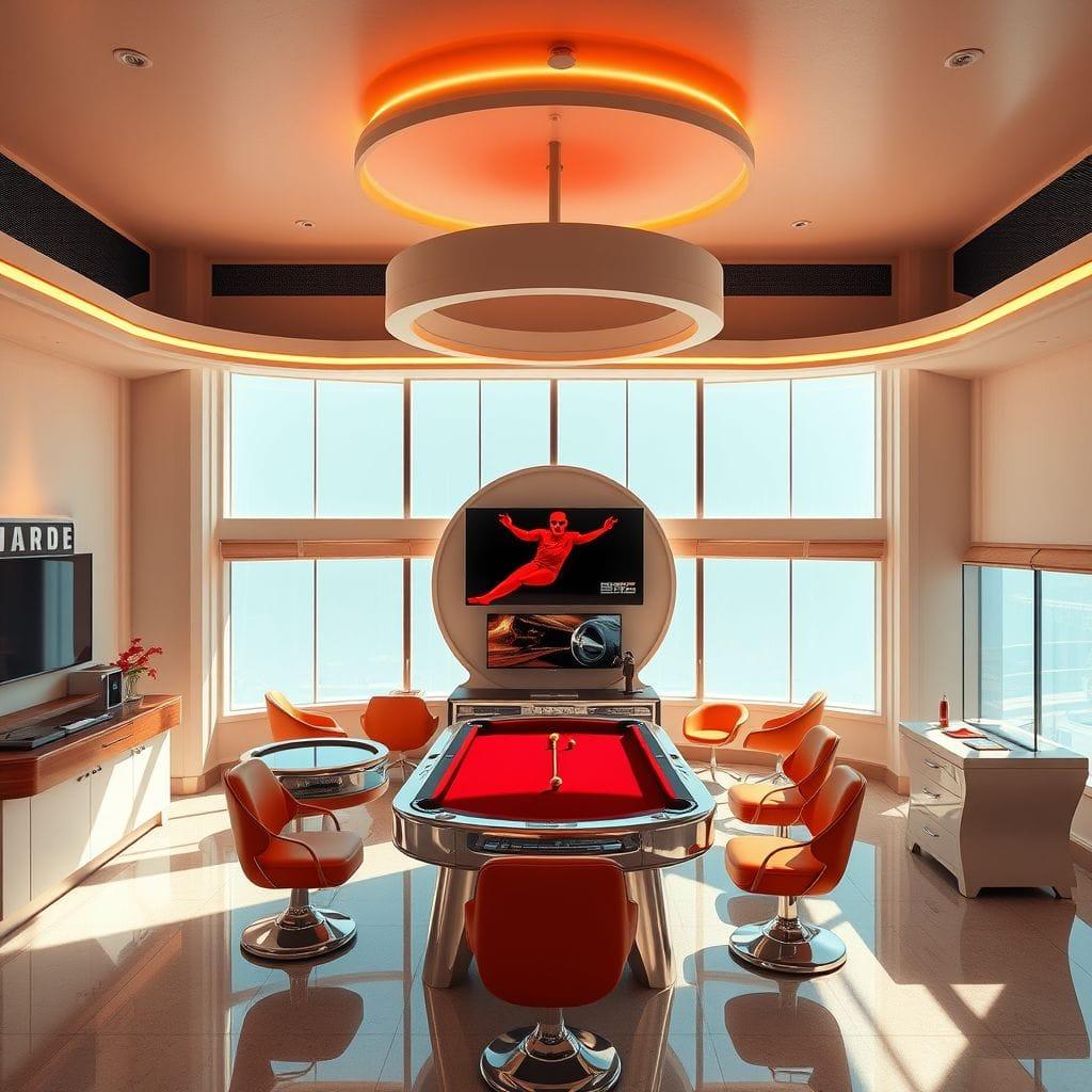 Retro Futuristic Game Room design example 1