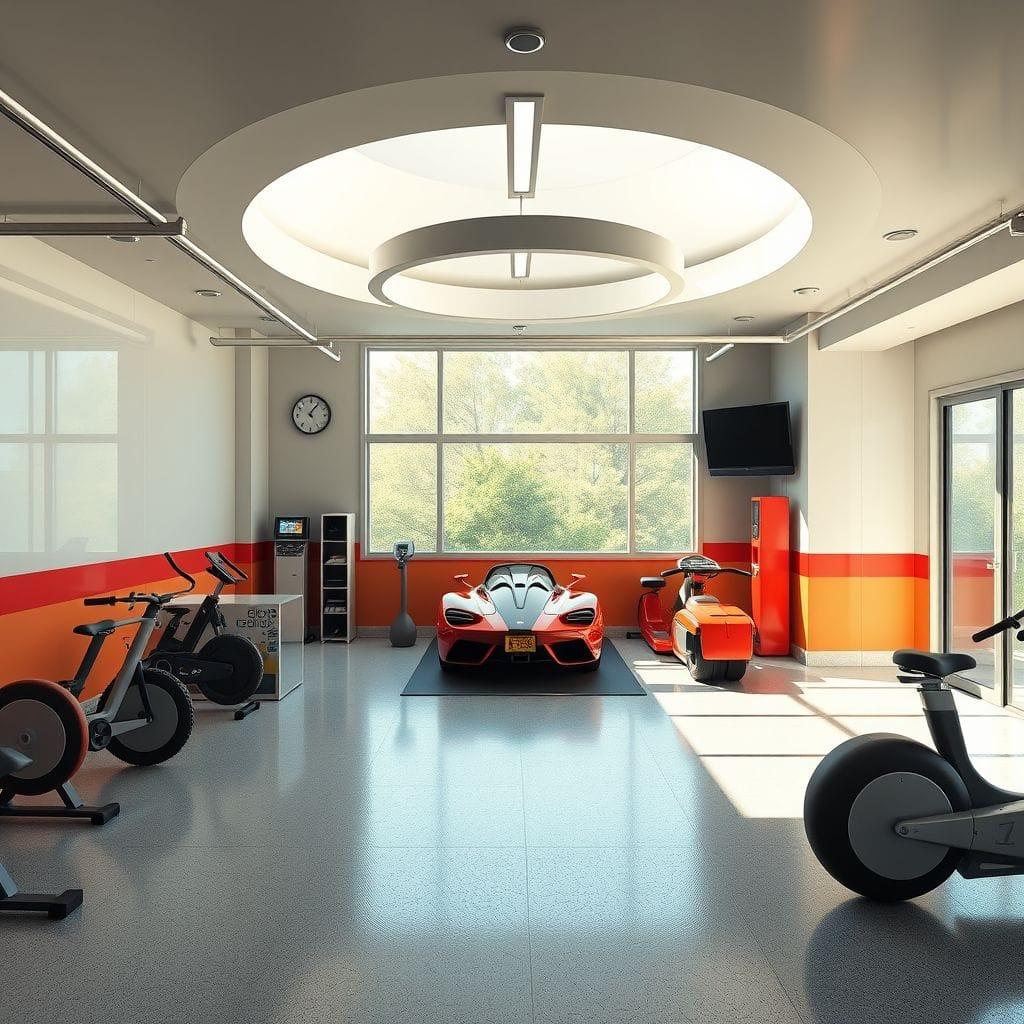 Retro Futuristic Garage Gym design example 1