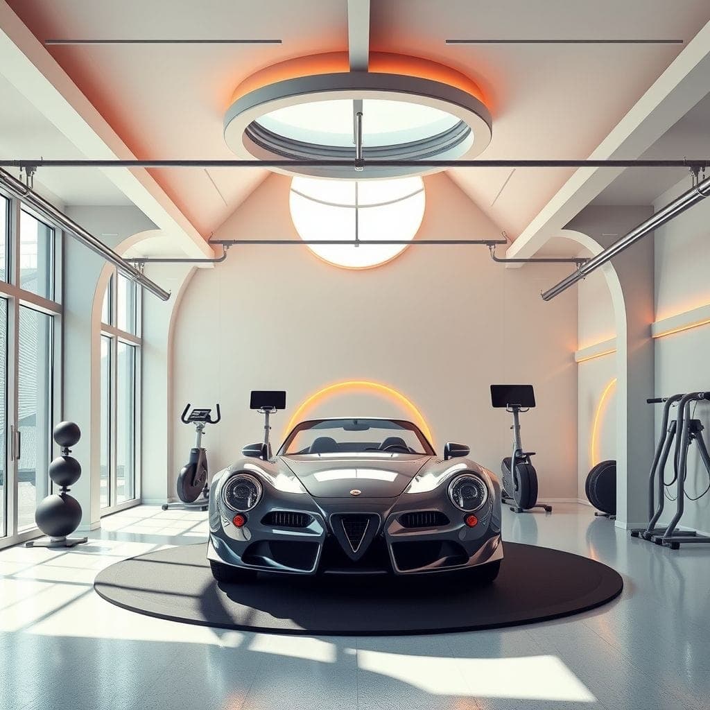 Retro Futuristic Garage Gym design example 2