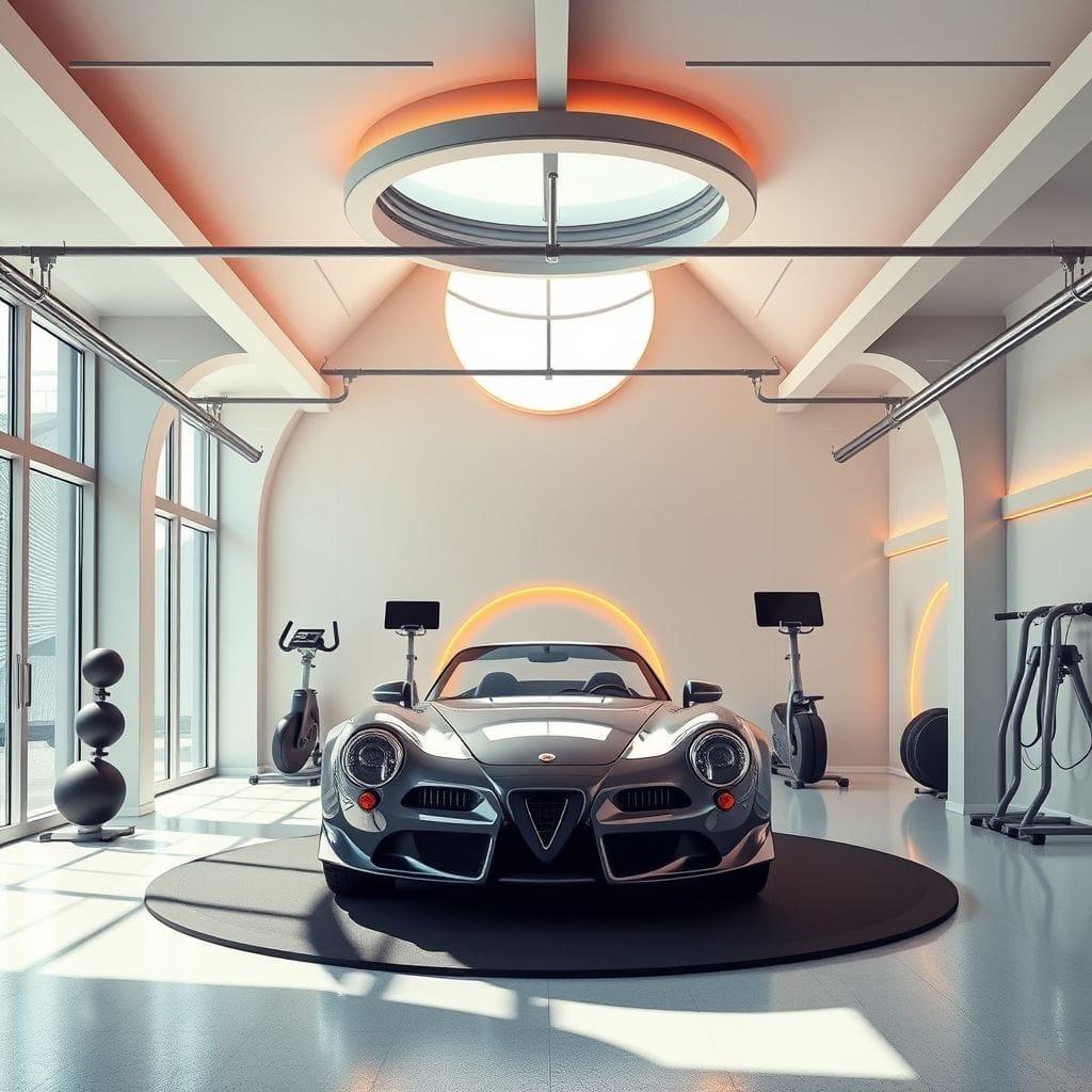 Retro Futuristic Garage Gym design example 2