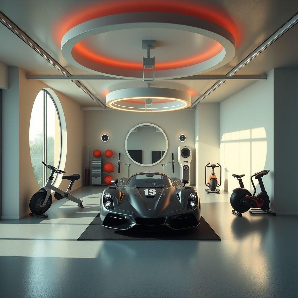 Retro Futuristic Garage Gym design example 3