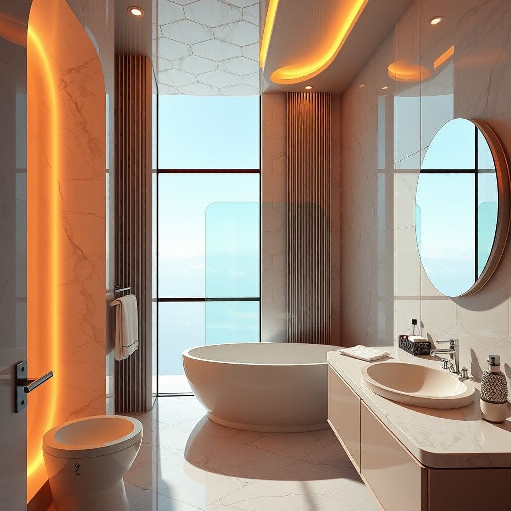 Retro Futuristic Hotel Bathroom design example 1