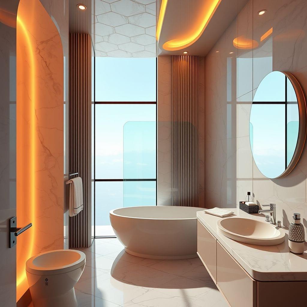 Retro Futuristic Hotel Bathroom design example 1
