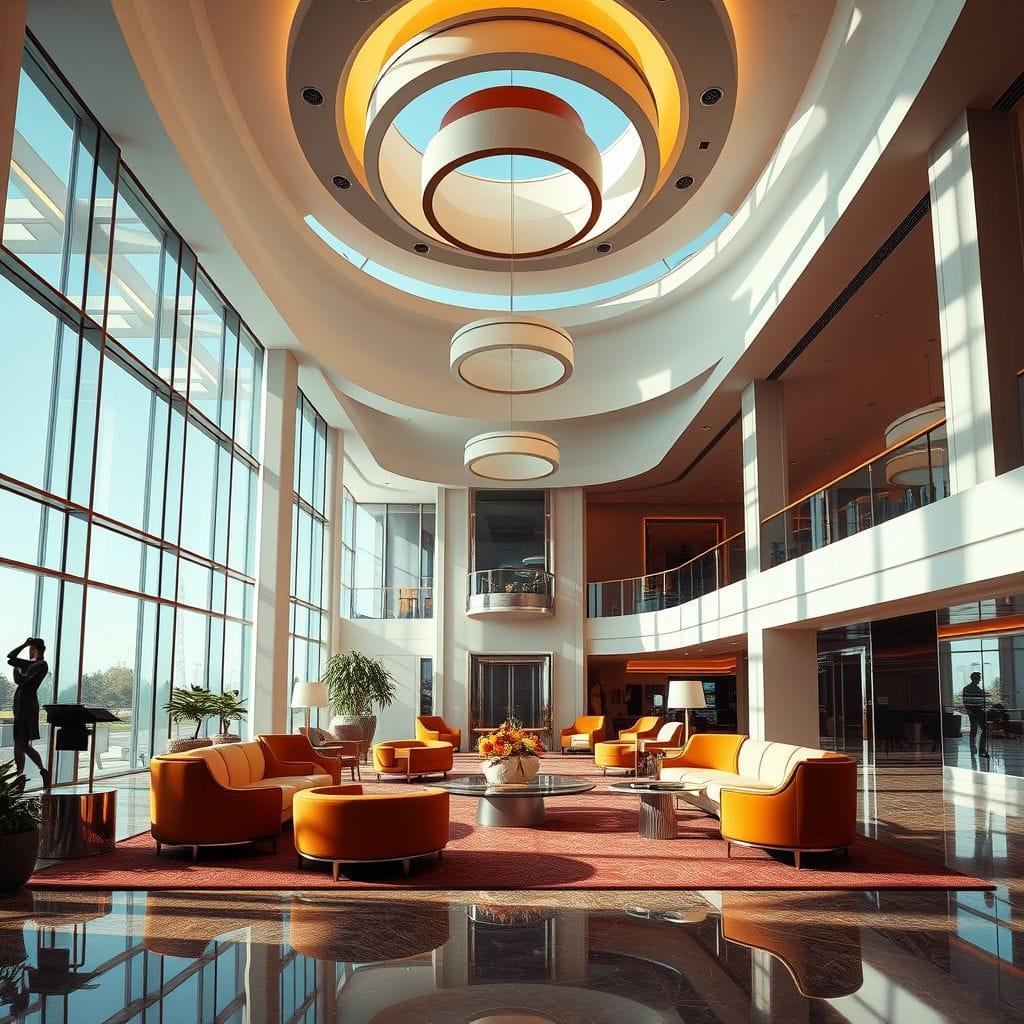 Retro Futuristic Hotel Lobby design example 2
