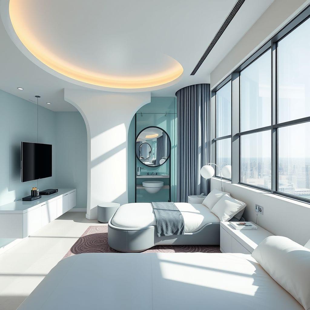 Retro Futuristic Hotel Room design example 1