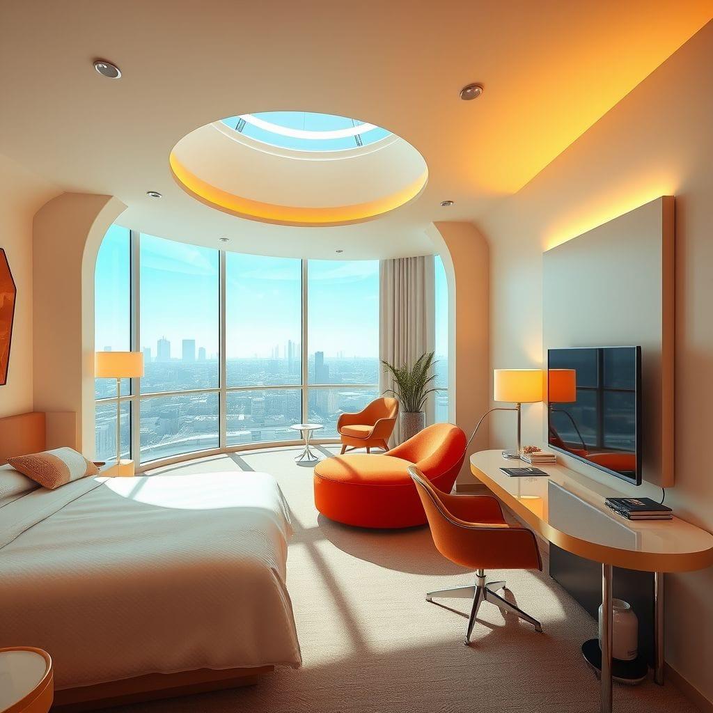 Retro Futuristic Hotel Room design example 4