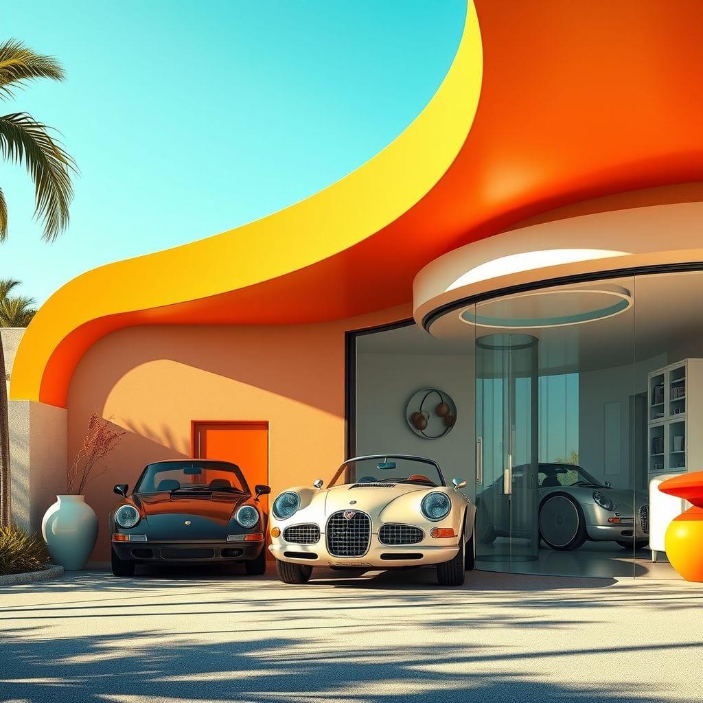 Retro Futuristic Outdoor Garage design example 1