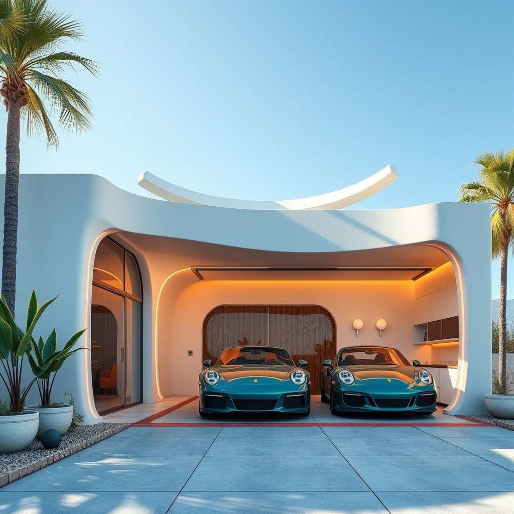 Retro Futuristic Outdoor Garage design example 2