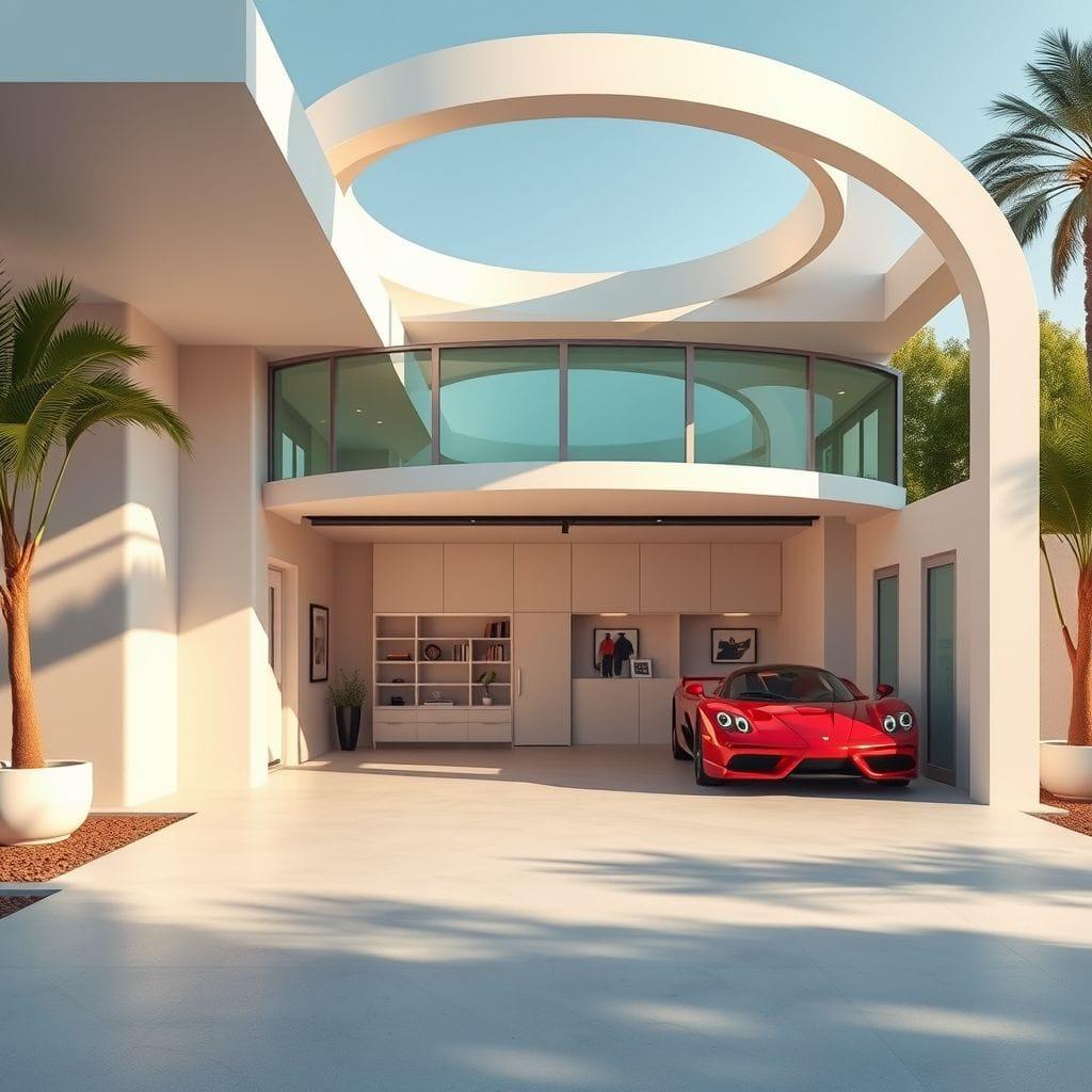 Retro Futuristic Outdoor Garage design example 4
