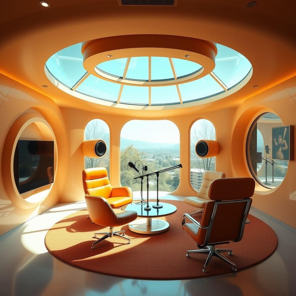 Retro Futuristic Podcast Studio design example 2